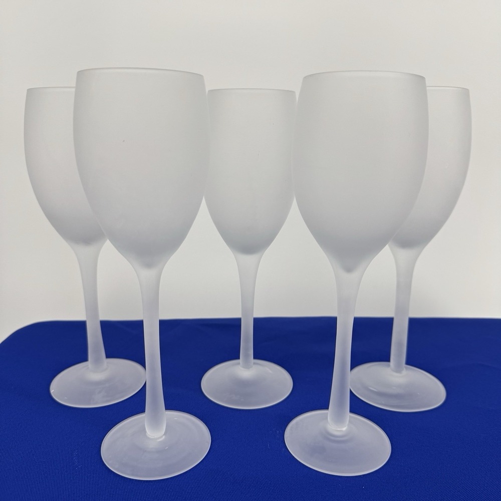 MCM Vtg Wine Glasses Goblets Frosted White‎ 8.25" Barware Classic Cocktail Drink
